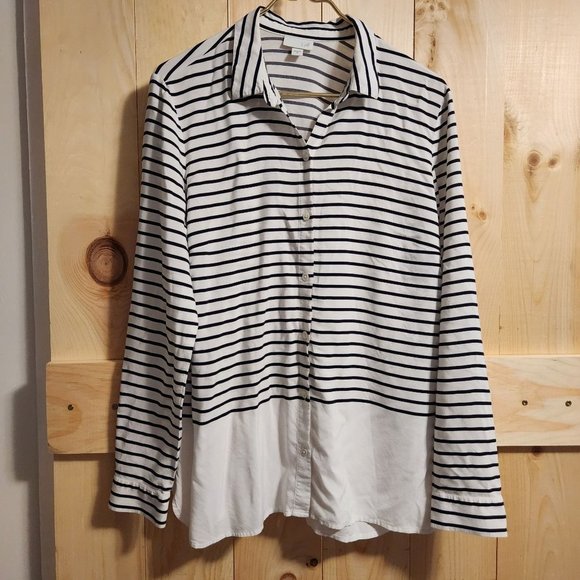 J.‎ Jill White Black Striped Button Front Tunic Women's Size Medium - Picture 1 of 4